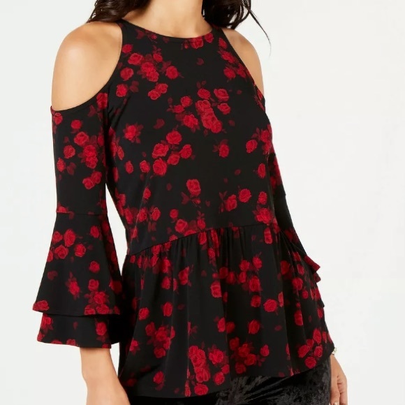Michael Kors Tops - NWT Michael Kors Black Red Rose Top Michael Kors Tops - NWT Michael Kors Black Red Rose Top